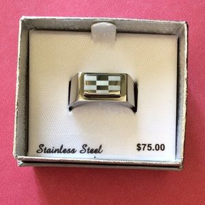 NWT MENS CHECKERBOARD STAINLESS STEEL RING SZ 10
